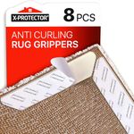 Rug Grippers X-PROTECTOR – Best 8 pcs Anti Curling Rug Gripper. Keeps Your Rug in Place & Makes Corners Flat. Premium Carpet Gripper with Renewable Gripper Tape – Ideal Anti Slip Rug Pad for Your Rugs