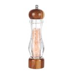 KKC HOME ACCENTS Wooden Sea Salt Grinder,Salt Mill,Coarse Salt Grinder Refillable, Pink Himalayan Salt Grinder, Coarse Sea Salt Shaker,Acacia Wood and Acrylic, 20 cm, Adjustable