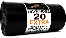 Haya Home 20 EXTRA LARGE Heavy Duty Bin Bags 100L Black Plastic Bin Liners 45 μm Refuse Sacks Ultra Strong Heavy Duty Waste Dustbin Bags for Kitchen Home Office DIY Garden Use 100% Recycled Material