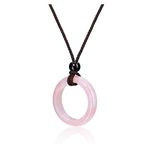 Jovivi Healing Crystal Pendant Necklace Women Natural Pink Rose Quartz Crystal Gemstones Quartz Round Stone Cord Necklace Adjustable Jewellery Gifts