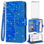 Asuwish Phone Case for LG Velvet 5G/LGVelvet Verizon G5 UW T-Mobile 2020 Wallet Cover with Screen Protector Bling Glitter Flip Zipper Card Holder Stand Cell LM G900UM 4G Tmobile Women Girls Blue
