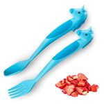 Dinneractive Unicorn Utensil Set - 2 PC - Blue - Soft-Grip Kid Fork & Spoon - Fun Toddler Dinnerware Set - Kids Utensils