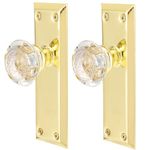 ToPToToo Glass Crystal Dummy Door Knobs Interior, Single-Side Dummy Door Knobs Replacement, Inactive Door Knobs for Bifold and Closet Door, Polished Brass Door Handles,2 Pack