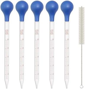 Asherxin 5 Pack 10ml Glass Dropper Pipette Graduated Liquid Dropper with 1 Pc Cleaning Brush for Liquid Essential Oil, Lab Dropper Pipettes Transfer with Rubber Cap