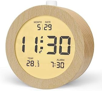 aboveClock Digital Alarm Clock, Wooden Alarm Clock Bedside with LCD Backlit, Temperature Display, Snooze Function, 3 AAA Battery Operated Clock for Bedroom, Office, Desk【Battery NOT Included】