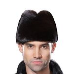 URSFUR Mens Winter Russian Cossack Hat Real Mink Fur Cap Brown