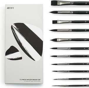 ARTIFY 12 PCS Watercolor Brushes, Synthetic Nylon Paint Brushes for Watercolor, Acrylic, Gouache & Oil Painting, Includes Detail Paint Brushes, Round, Flat, Cat's Tongue,Liner, Intermediate Series
