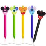 AUAUY 5PCS Cartoon Ballpoint Pens, Cute Mouse Head Character Ears Pens, Retractable Ballpoint Pen, Multi Color Jumbo Autograph Princess Pen Gifts Signature Office Accessories for Teacher Student