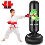 Inflatable Punching Bag for Kids, 165CM kids Punching Bag with Gloves for Boys & Girls, Punching Bag for Kids Boxing Set for Practicing Karate, Taekwondo, MMA (Dino)