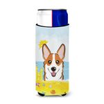 Caroline's Treasures Red Corgi Summer Beach Michelob Ultra Koozies for Slim cans BB2122MUK, Fabric, Multicolor