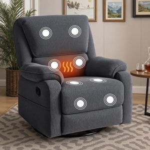 Artiss 360 Swivel Rocking Recliner Chair, Corduroy Massage Heated Reclining Chairs with 51cm Wide Armrest, Sofa Armchair Lounge Glider Recliner with Side Pockets for Living Room, Nursery, Reading