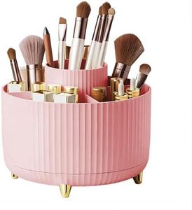 DASITON Large Capacity Makeup Brush Holder,360° Rotating Makeup Organizer,5 Slot Makeup Brushes Cup,for Vanity Decor,Bathroom Countertops,Desk Storage Container,Cosmetic Display Cases(Pink)