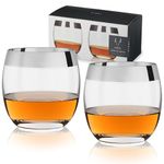Viski Irving Chrome Rim Crystal Lowball Tumblers Set of 2, Lead-Free Premium Crystal Clear Glass, Stylish Lowball Whiskey Glasses, Cocktail Glass Gift Set, 9oz (266ml)