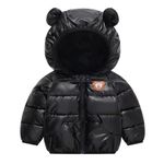 Blue Cartoon Lion Print Kids Shiny Sparkling Quilted Winter Warm Hood Jacket Coat Fleece Bomber Jersey Coat Quilted Jacket for Boys Girls Kids (Black, 5-6 Years)