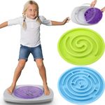 PullCrease Labyrinth Balance Board with 3 Replaceable Labyrinth Disks Plastic Rocker Maze Board Rocker Board with 2 Beads Wobble Disk Sensory Training Toys for Boys Girls Adult Physical Therapy