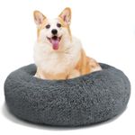 DONWEI Donut Dog Bed Cat Bed, 80cm Washable Calming Large Dog Bed with Removable Cover, Fluffy Round Anti Anxiety Pet Bed (Dark Grey, M)