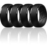 ThunderFit Silicone Wedding Ring for Men, Breathable with Air Flow Grooves - 10mm Wide - 2.5mm Thick (Black, Black, Black, Black - Size 8.5-9(18.9mm))