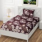 Real Dream Presents Luxurious Bedsheets for Winter Single Fitted Flannel/Warm Single Bedsheet Fully Elasticized with 1 Pillow Cover (Leaves-Coffee, Single 72 x 48 x 8 Inches)