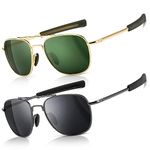 SUNGAIT Men's Military Style Polarized Pilot Sunglasses - Bayonet Temples (Gold Frame/Green Lens + Gunmetal Frame/Gray Lens) SGT285JKML-QKH UK