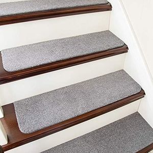 COSY HOMEER Stair Treads Non-Slip Carpet Mat 28inX9in Indoor Stair Runners for Wooden Steps, Stair Rugs for Kids and Dogs, 100% Polyester TPE Backing 7pcs,Grey,Protect Floor