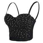 ELLACCI Women's Diamond Pearls Beaded Rhinestone Bustier Crop Top Corset Tube Top Black Large