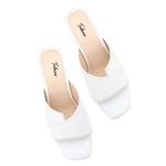 Todhwear Double Cut Heeled Square Toe Sandals Slip On Fashion Wedding Chunky Block Mule Heels For Women (White, 4)