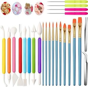 24 Pieces Cookie Decorating Tool Set Fondant Cake Decorating Tool Set Include Decoration Brushes Sugar Stir Needle Fondant Modeling Tool Elbow and Straight Tweezer for Cookie Cake Decoration