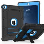 TIMISM Case for iPad Air 2nd Generation 2014, iPad Air 2 Case with Kickstand, 3 in 1 Heavy Duty Shockproof Hybrid Three Layer Protective Cover for iPad Air 2 A1566,A1567, Black + Sky Blue