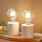 JHY DESIGN Set of 2 White Table Lamp Battery Powered 20 cm High Cordless Lamp Light with Edison Style Bulb Battery Operated Great for Living Room Bedroom Weddings Parties Patio Events