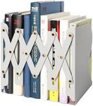 Adjustable Metal Bookends, 19.6 Inch Expandable Desk Organizer with 3 Dividers, Heavy Duty Book Holders for Shelves, Office, School, and Home (Grey)