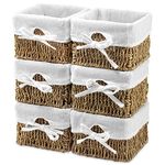 EZOWare 6 Pack Seagrass Wicker Storage Basket Cube with Removable Liner, Square Woven Bins containers For Home Kids Nursery Bedroom Organizer 14x14x10cm