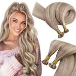 Sunny Hair Flat Tip Hair Extensions Human Hair Keratin Hair Extensions Invisible Fusion Hair Extensions Human Hair Real Hair Extensions for Women 50G/50S Warm Ash Blonde Highlight Bleach Blonde 16inch