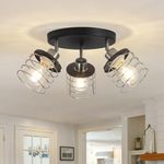 Brushed Nickel Kitchen Light Fixture Ceiling Mount, Semi Flush Mount Ceiling Light, Multi-Directional Track Ceiling Lighting for Kitchen Farmhouse Hallway Dining Room Entryway (Black & Brushed Nickel)