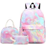 Fuyicat Marble School Backpack Set for Girls, 3-in-1 Kids Teens Elementary Middle School Bags Bookbag with Lunch Bag Pencil Case (Pink)