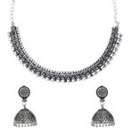 Paradise Jewels Oxidised Jewellery Silver sleek Choker Set with Earrings for Women & Girls Choker Necklace Set(GSN0123)