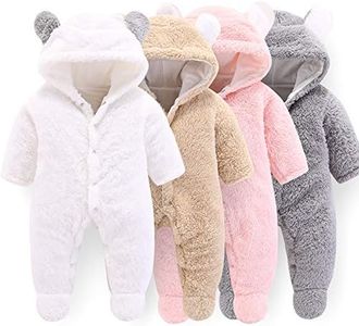 Winmany Newborn Baby Cartoon Bear Snowsuit Winter Coat Fleece Hooded Romper Jumpsuit