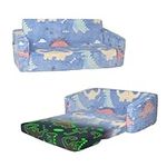 Decalsweet Dinosaur Foldable Kids Sofa,Double Seat 2 in 1 Flip Open Kids Sofa Bed with Pocket,Glow In The Dark Children's Sofa for Bedroom Playroom