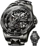 Swiss Brand Automatic Mens Watches Luxury Skeleton Wristwatch Mechanical Self-Winding Sapphire Crystal Tungsten Steel Watches 50M Waterproof Luminous No Battery Watches, AA-All black watches,