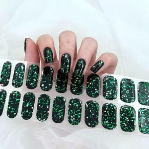 Ceboic 22Pcs Gel Vernis À Ongles Autocollants, Noir Vert Paillettes Autocollant Ongle Gel UV, Film pour Ongles Auto-adhésifs Français Nails Wraps, UV/LED Lamp Required Bandes d'ongles en Gel Durci