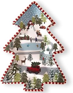 Viynran Christmas Tree Melamine Tray - Santa & Snowman Pattern | Ideal for Holiday Treats, Candy, and Feasts | Festive Tableware for Christmas Parties (1 Pack)