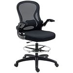 Vinsetto Drafting Chair with Flip-up Armrests, Mesh Office Chair, Ergonomic Draughtsman Chair with Lumbar Support and Footrest Ring for Standing Desk and Bar Counter, Black