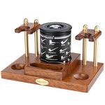 Scotte Wooden Tobacco Pipe Stand,For 2 Smoking Pipes Rack Holder,Include Tobacco Jar/Cigar Herb Container with Hygrometer and Humidifier,Practical Smoking Accessories