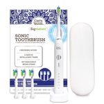GuruNanda Sonic Toothbrush - 5000 Rechargeable Electric Power Toothbrush with Pressure Sensor, 2 Brush Heads & 1 Travel Case - 5 Brushing Modes & 2 Minutes Smart Timer with Charger Stand - White