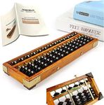 PortPlugs Vintage Style Wooden Abacus Soroban 13 Column(10.7 in) Math Professional Abacus for Adults Kids with Guide Handbook and Reset Button, Anti-Skid Rubber Feet