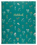 WORLD TRAVELER Eccolo Large Lined Journal Notebook, Hardbound Cover, Writing Journal, 256 Ruled Ivory Pages, Ribbon Bookmark, Lay Flat, Desk Size, Tiny Flowers (Green, 8x10 inches)