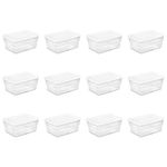 Sterilite 16 Qt Storage Box, Stackable Bin with Lid, Plastic Container to Organize Shoes and Crafts on Closet Shelves, Clear with White Lid, 12-Pack