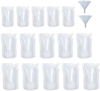 15pcs 3 Mixed Sizes Refillable Drink Pouches for Festivals Clear Travel Plastic Drinks Flasks Cruise Kit Reusable Alcohol Liquor Juice Bags Drink Container Party Halloween Christmas Hot Cold Beverage