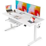 FEZIBO 55-Inch Large Height Adjustable Electric Standing Desk with Keyboard Tray, 55 x 24 Inches Sit Stand up Desk with Splice Board, White Frame/White Top