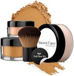 4pc Full Size Kit (Deep Tan) Mineral Makeup Matte Translucent Loose Foundation + Kabuki Brush + Concealer + Finishing Setting Powder + Bare Face Full Coverage SPF 30 All Skin Types Waterproof
