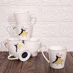 Femora Handcrafted Dancing Couple Pattern Coffee & Tea Cup Set of 6, 160 ML, White